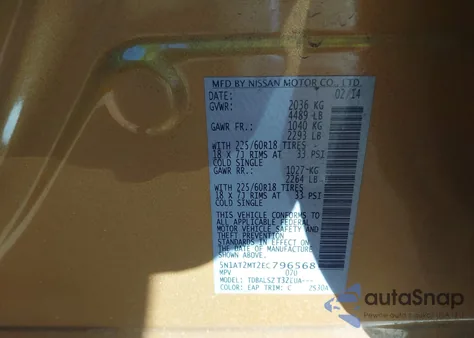 2014 Nissan Rogue Sl z USA, uszkodzony, nr VIN 5N1AT2MT2EC796568